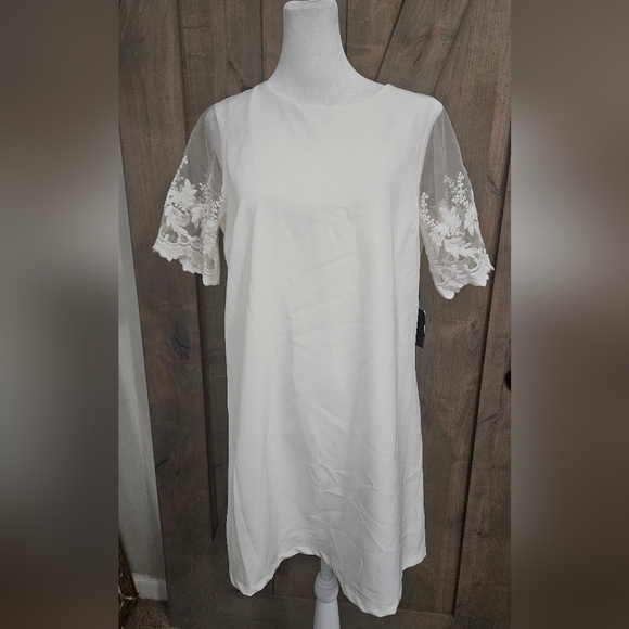 LULU'S Dance a Little Lace White Embroidered Short Sleeve Shift Dress. M NWT - Picture 10 of 16